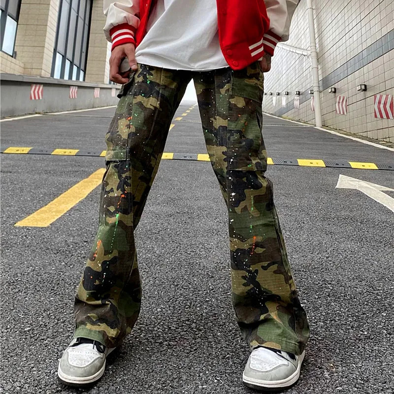 Women s Pants s Y2K Fashion Ink Graffiti Baggy Tracksuit Cargo Flare Men Joggers Camouflage Women Casual Long Trousers Ropa Hombre 231201