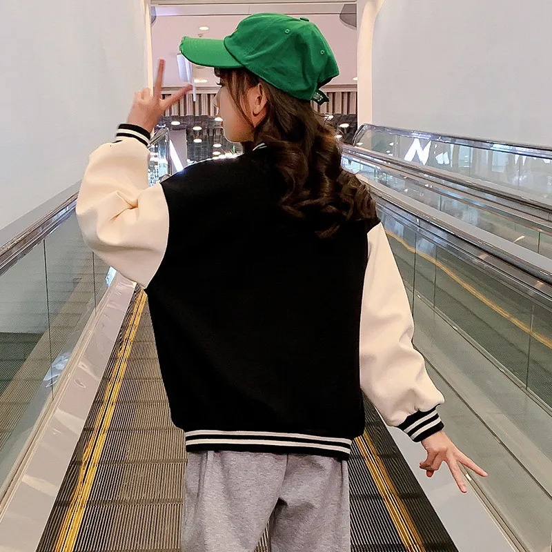Jackets Spring Autumn Green Baseball Jacket Big Kids Teens Casual Clothes For Teenage Girls Sports Outerwear Coat Age 4 5 7 9 11 13 Year 231130