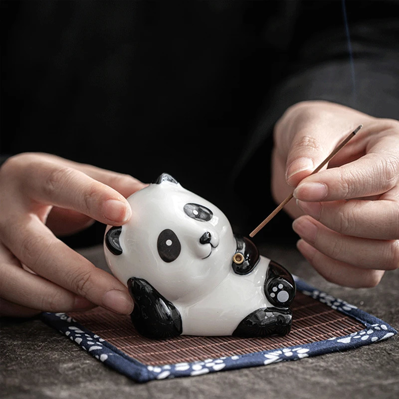 Decorative Objects Figurines Ceramic Samurai Figurine Incense Burners Stick Holder Home Tea House Yoga Studio Cute Cat Panda Statue Censer Decoration 