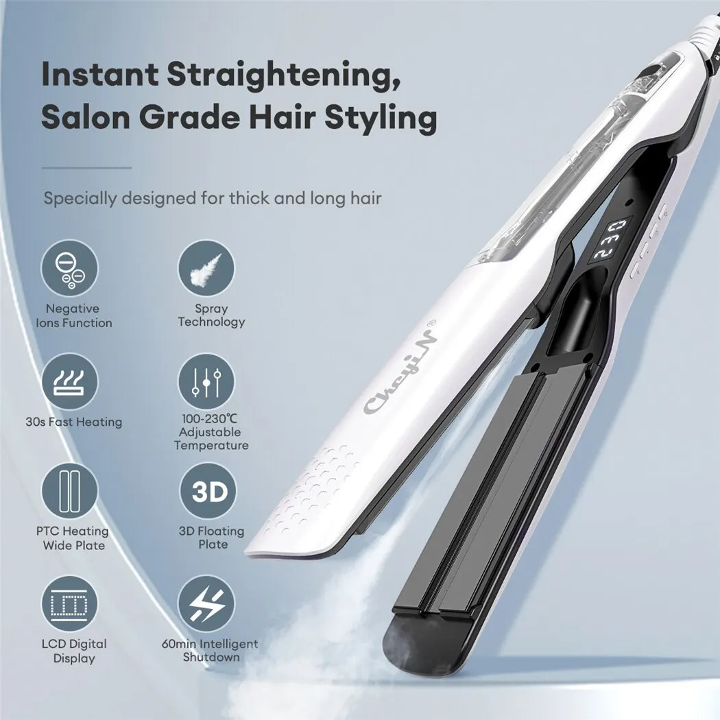 Hair Straighteners CkeyiN 40mm Hair Straightener Ceramic Fast Heating Negative Ion Flat Iron Steam Spray Adjustable Temperature Hair Styling Tool 2312