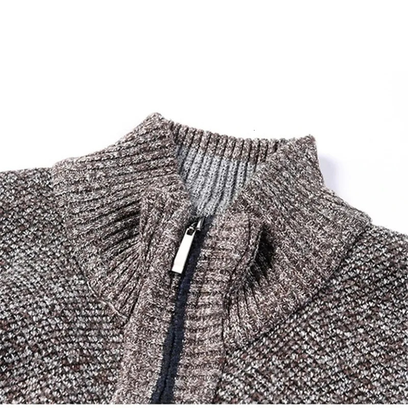 Men's Sweaters Autumn Winter Warm Knitted Cardigan Men Fleece Zipper Stand Neck Jackets Slim Fit Thick Sweatercoat 231130