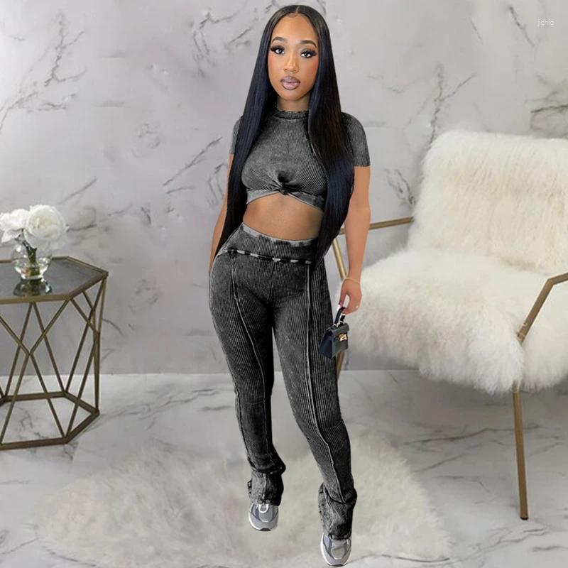 Womens Two Piece Pants 2 Women Set Arrival Spring Summer Matching Sets Printing Color Pieces Top And Suits Outfits Clothing