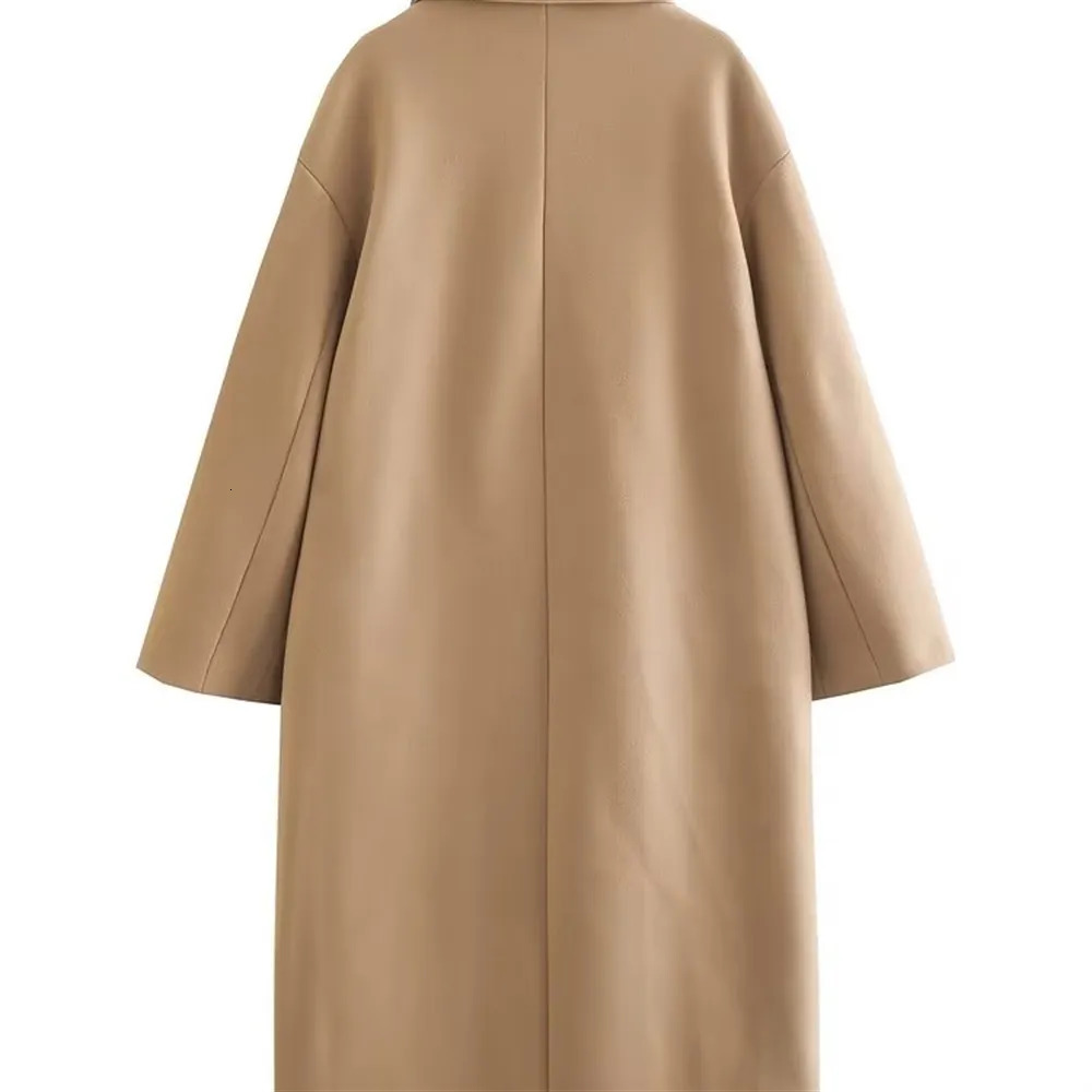 Women's Wool Blends PB ZA AutumnWinter Women's Unisex Mid Length Double Breasted Windbreaker Woolen Coat 231130