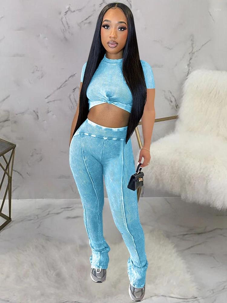 Womens Two Piece Pants 2 Women Set Arrival Spring Summer Matching Sets Printing Color Pieces Top And Suits Outfits Clothing