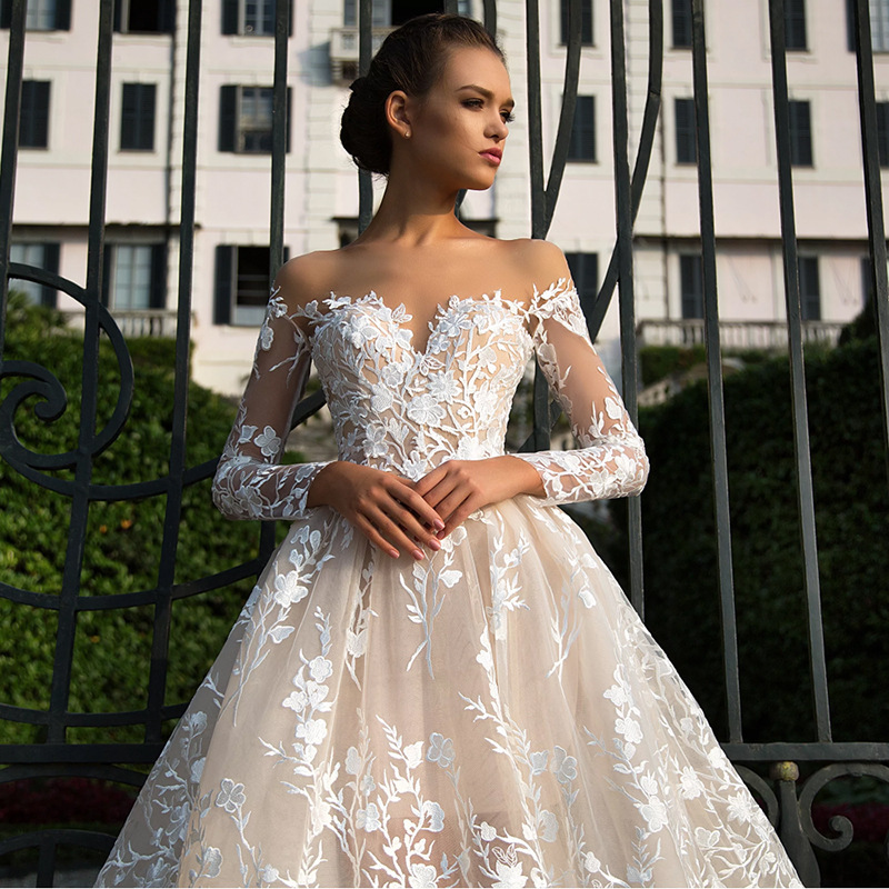 2024 New Arrival A-line Wedding Dress Off the Shoulder 3D Flowers Lace Appliques Tulle Boho Women Bridal Gowns Custom Made Vestidos De Novia Mariage