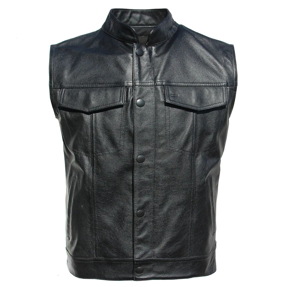 Men's Vests Embroidery Motorcycle Biker Leather Vest Men Genuine Sleeveless Jacket Real Cowhide Club Riding 6XL 231130