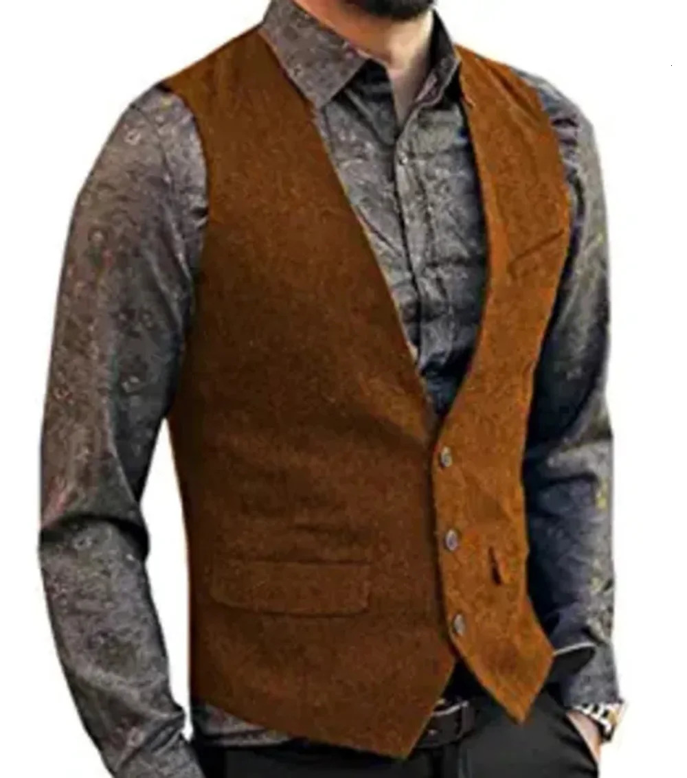 Men's Vests Black Flip Pocket Men Suit Vest V Neck Jacket Herringbone Tweed Business Waistcoat Wedding Groomman Clothing Victorian Steampunk 2311