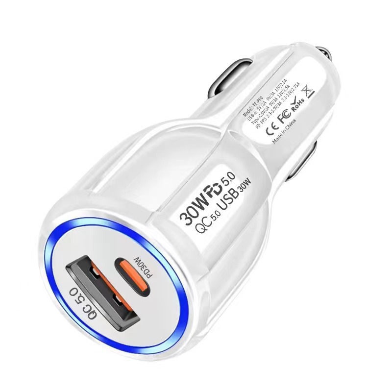 Super Fast Quick Charging Dual PD USB C Car Charger 60W PD30W Auto Power Adapters For Ipad 2 3 4 Iphone 11 12 13 14 15 Samsung LG tablet pc gps With R