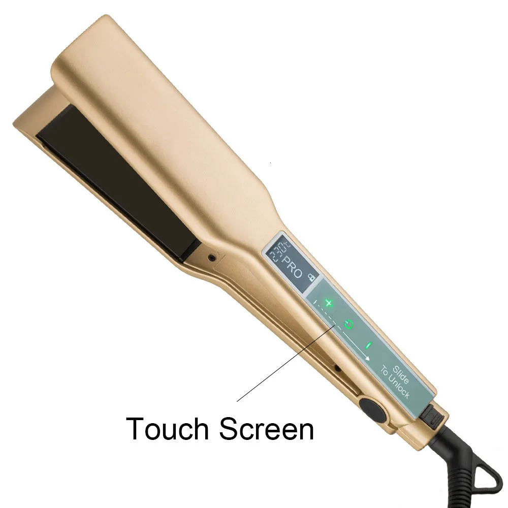 Hair Straighteners Touch Screen MCH Wide Plate Gold Brazilian Keratin Treatment Professional Permanent Flat Iron Hair Straightener 231202
