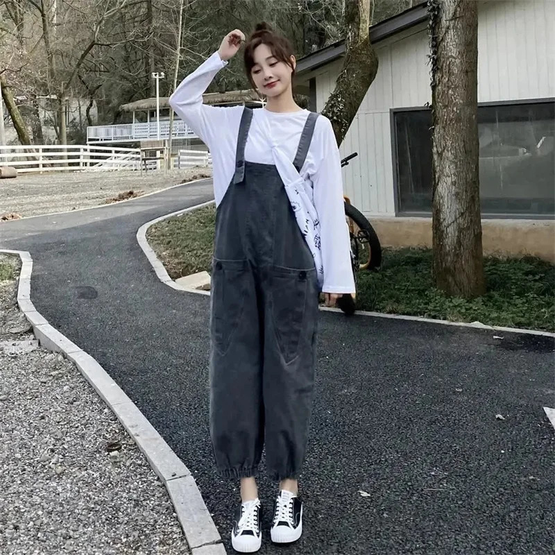 Women's Jumpsuits Rompers Rompers Denim Pant Women's Spring And Autumn Loose Beam Leg Ankle Length Wide Leg Pants Trend Jeans Lady Overalls 