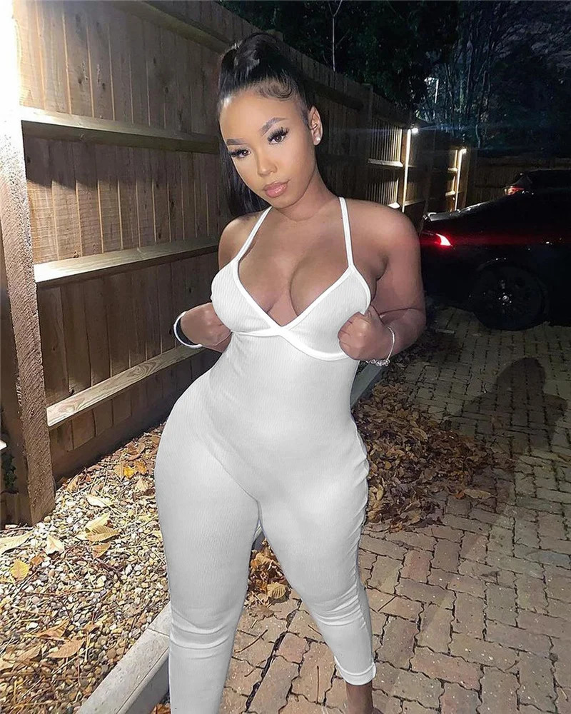 Women's Jumpsuits Rompers Sporty Casual Fitness Rompers Womens Jumpsuit Sleeveless Knit Rib Elastic Bodycon Jumpsuits Backless Workout Overalls f