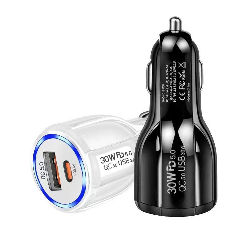 Super Fast Quick Charging Dual PD USB C Car Charger 60W PD30W Auto Power Adapters For Ipad 2 3 4 Iphone 11 12 13 14 15 Samsung LG tablet pc gps With R