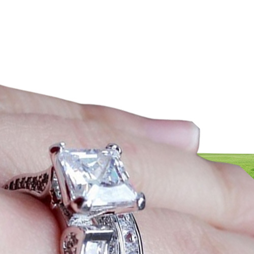 Luxury Size 5678910 Jewelry 10kt white gold filled Topaz Princess cut simulated Diamond Wedding Ring set gift with