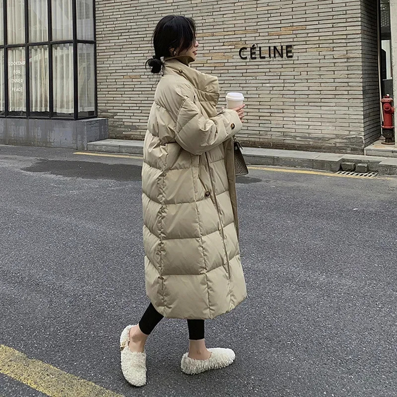 Women's Down Parkas Stand Collar Windproof Coats Winter Women Buttons Big Pockets Long Parka Thickened Warmer Cotton Jacket Korean Puffer 231201