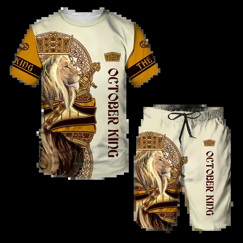 Men's Tracksuits Summer Men's 3D Tiger Print Men's T-shirt Suit Casual Sportswear Streetwear Male Clothing Tracksuit Outfit Shorts 2 Pi