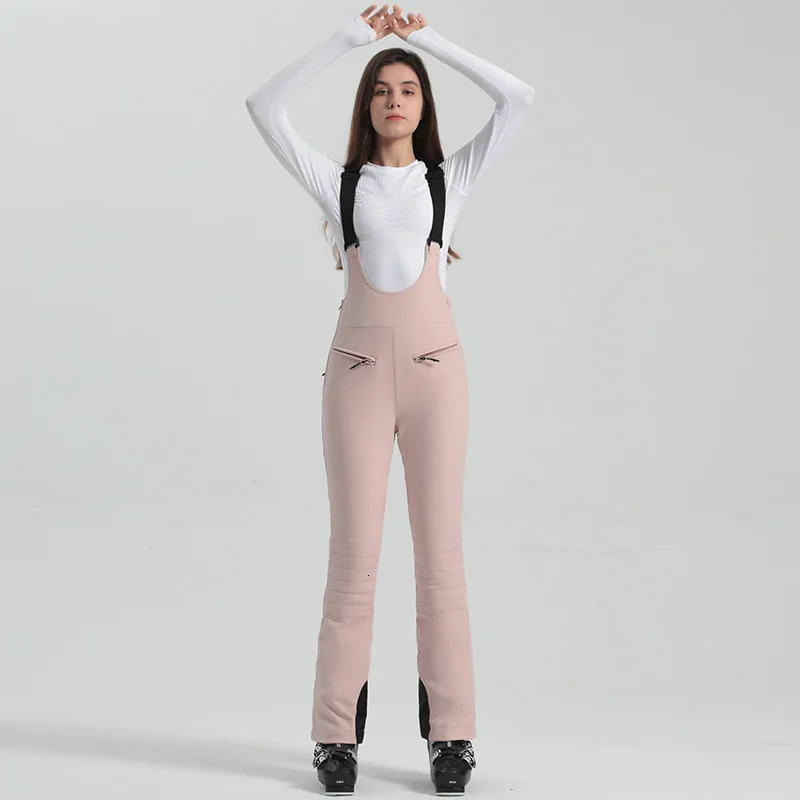 Skiing BIB Pants Gsou Snow Winter Ski Pant Women Snowboard Strap Trouser High Waist Elastic Windproof Waterproof Thicken Thermal for Outdoor 231202