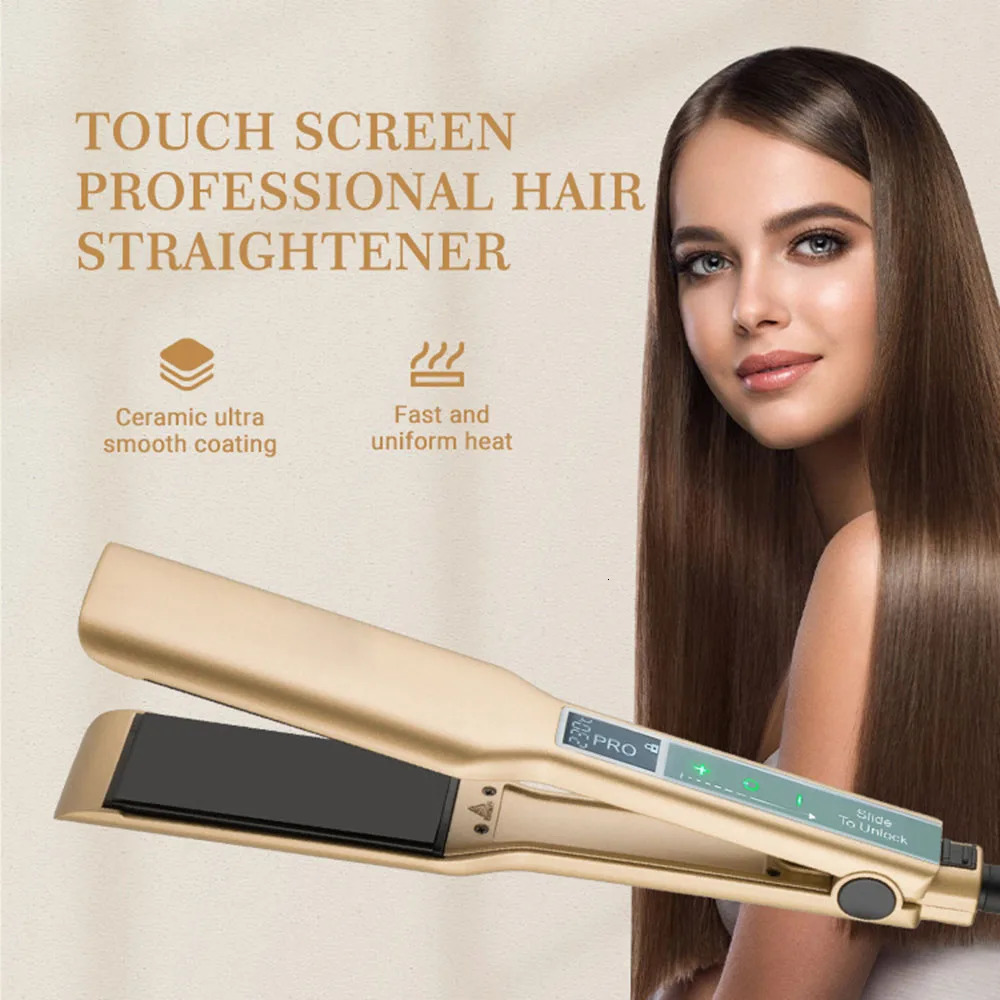 Hair Straighteners Touch Screen MCH Wide Plate Gold Brazilian Keratin Treatment Professional Permanent Flat Iron Hair Straightener 231202