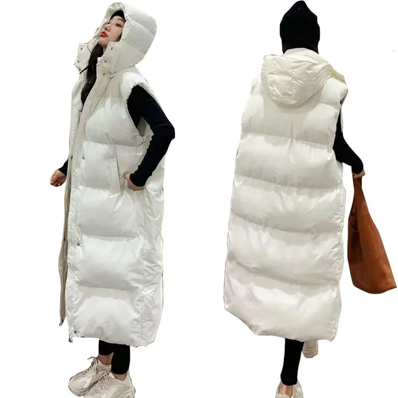 Women's Vests Winter Hooded Vest Woman Long Coat Puffer 2024 Korean Autumn Outwear Belt Female Sleeveless Jacket 231201