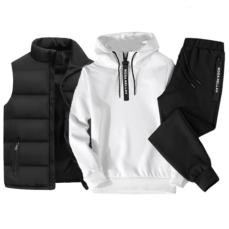 Men's Tracksuits Mens Tracksuit Suits Half zip Hooded SweatshirtWaterproof Down VestSweatpants 3 Piece Set Winter Warm Casual Clothes 231202