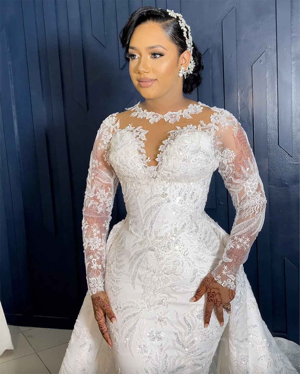 2023 Arabic Aso Ebi Mermaid Ivory Wedding Dress Sheer Neck Lace Long Sleeves Vintage Bridal Gowns Dresses 0509