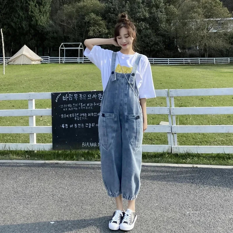 Women's Jumpsuits Rompers Rompers Denim Pant Women's Spring And Autumn Loose Beam Leg Ankle Length Wide Leg Pants Trend Jeans Lady Overalls 