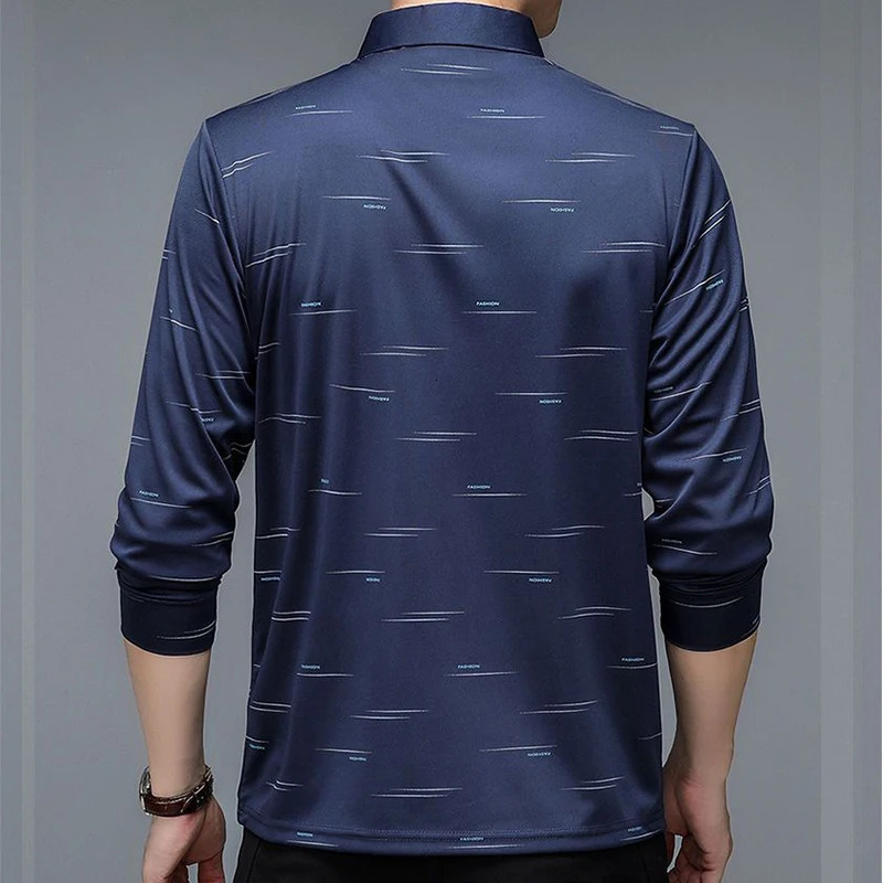 Men's Polos Men's Polo Long Sleeve T-shirt Letter Print Spring Autumn tees Loose Bottom Casual Business Clothing Fashion Button Tops 231202