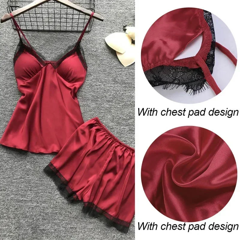 Women's Sleepwear Satin Womens Suit Nightdress Gown Vneck Lace Silk Pijama Cami Robe Home Set Nighties Spring Pajamas Nightwear Sleep Wear 231201