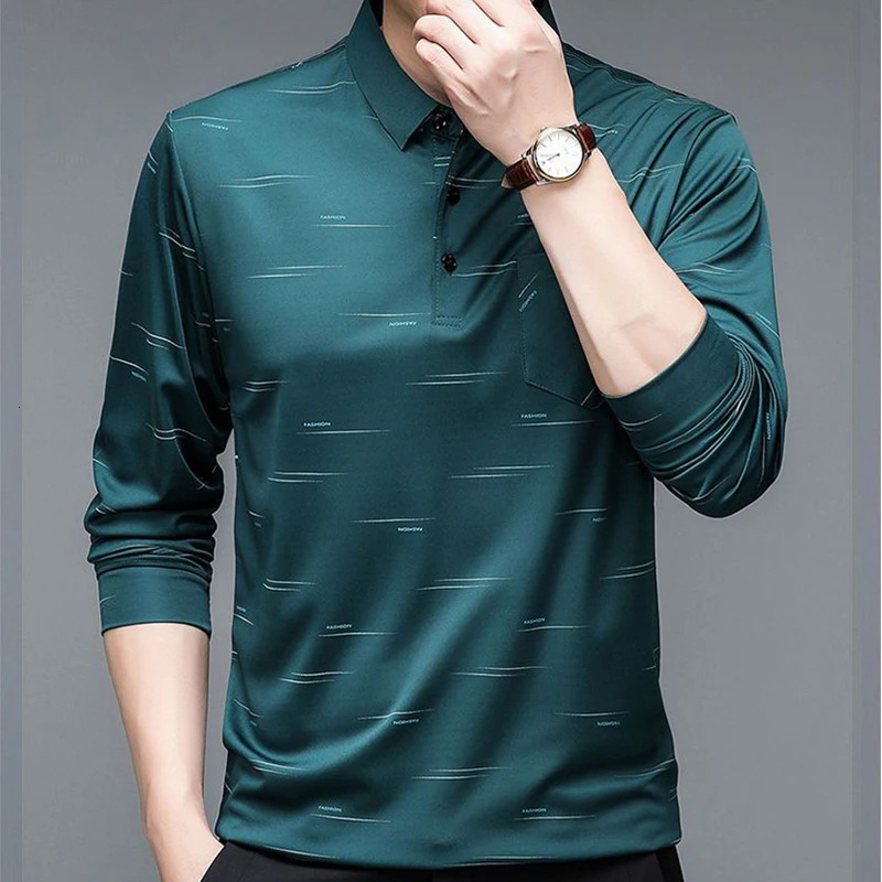 Men's Polos Men's Polo Long Sleeve T-shirt Letter Print Spring Autumn tees Loose Bottom Casual Business Clothing Fashion Button Tops 231202