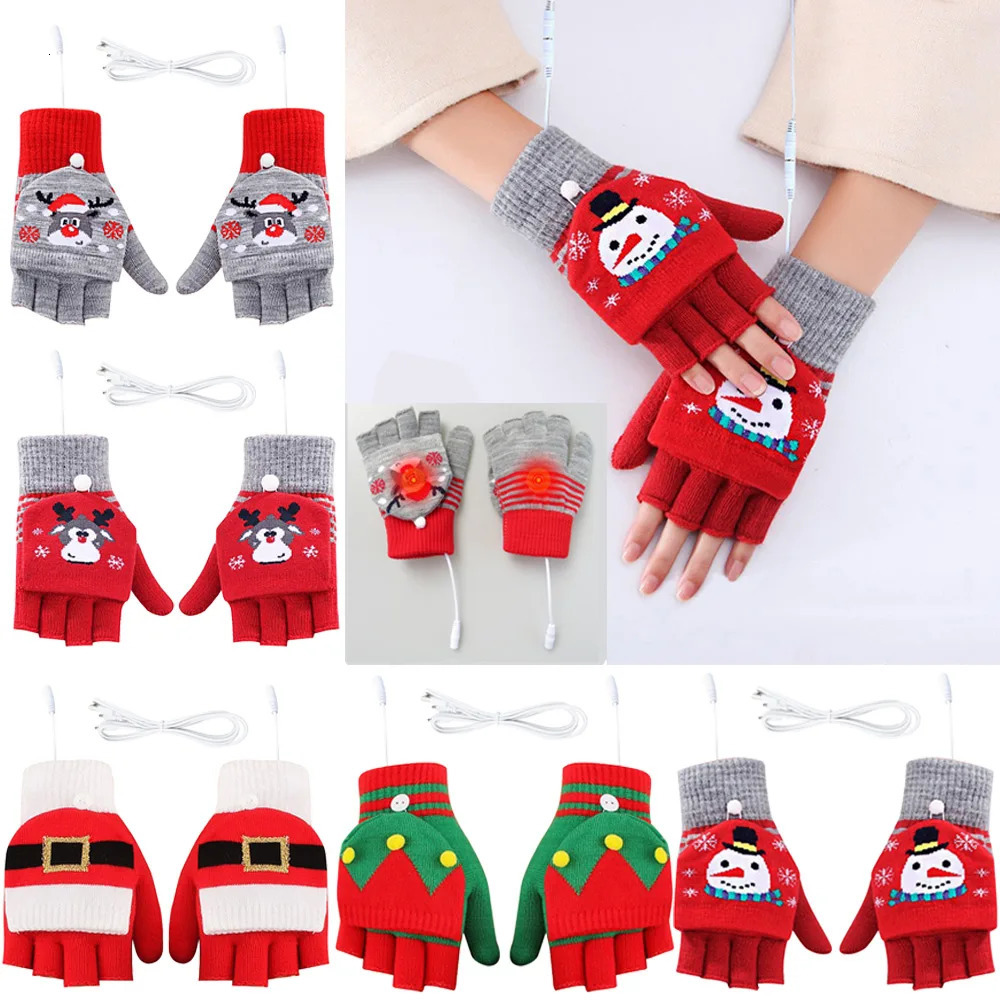 Children's Mittens Children Winter Gloves Christmas Cute Cartoon Elk Flip Half-Finger Mittens For Girl Boy Kids Warm Cotton Lined Fingerless Glov
