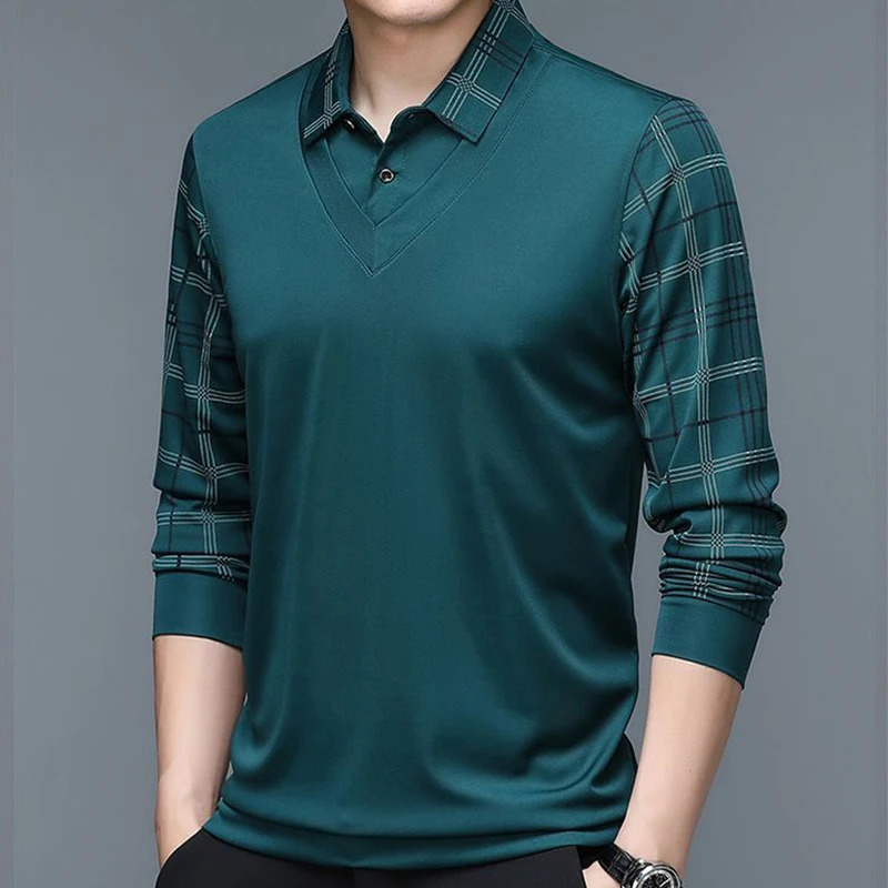 Men's Polos Spring Men's Long Sleeve POLO Shirt Plush Thickened Solid Color Turn-down Collar Shirt Plaid Button Fashion Casual Tops 231202