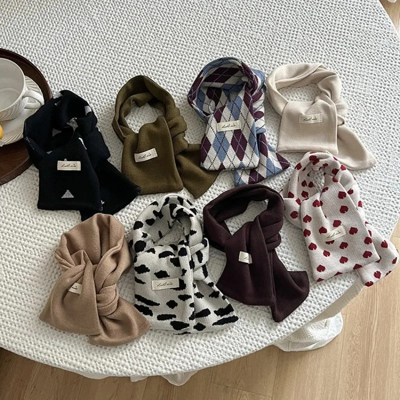 Scarves Wraps HoneyCherry Baby Retro Autumn and Winter Warm Knitted Scarf Children's Fashion Plaid Knitted Scarf Baby Scarf 231202