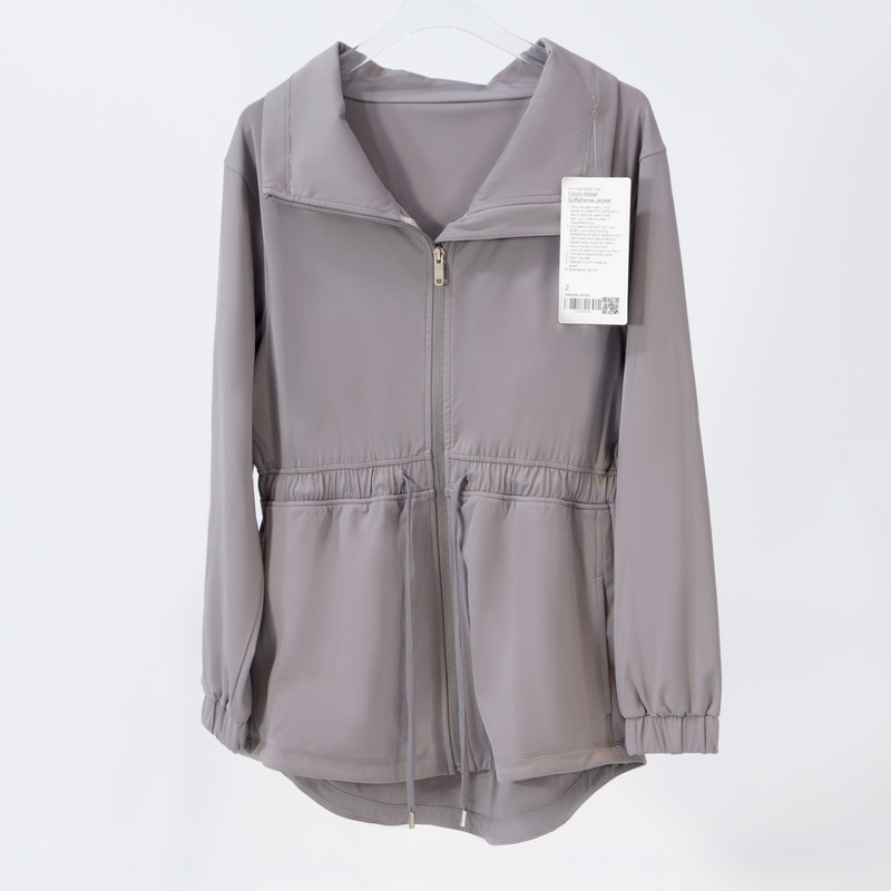 LL-036 Womens Cinch Waist Jackets Trench Coat Turn-down collar Fitness Wear Yoga Jacket Sportswear Outfit Running Train Exercise Long Sleeve Waterproo