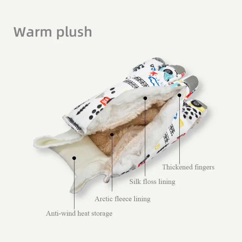Children's Mittens Children Ski Glove for Girls Boys Waterproof Thicken Five Fingers Gloves Keep Warmer Cartoon Print Winter Snow Kids Mitten 4-1