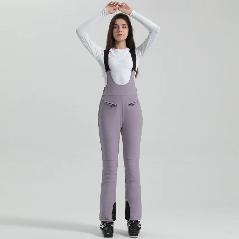 Skiing BIB Pants Gsou Snow Winter Ski Pant Women Snowboard Strap Trouser High Waist Elastic Windproof Waterproof Thicken Thermal for Outdoor 231202