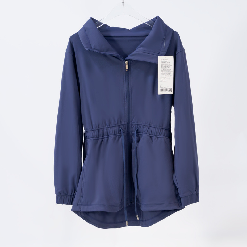 LL-036 Womens Cinch Waist Jackets Trench Coat Turn-down collar Fitness Wear Yoga Jacket Sportswear Outfit Running Train Exercise Long Sleeve Waterproo
