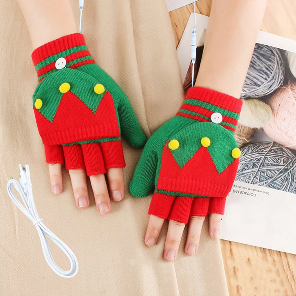 Children's Mittens Children Winter Gloves Christmas Cute Cartoon Elk Flip Half-Finger Mittens For Girl Boy Kids Warm Cotton Lined Fingerless Glov
