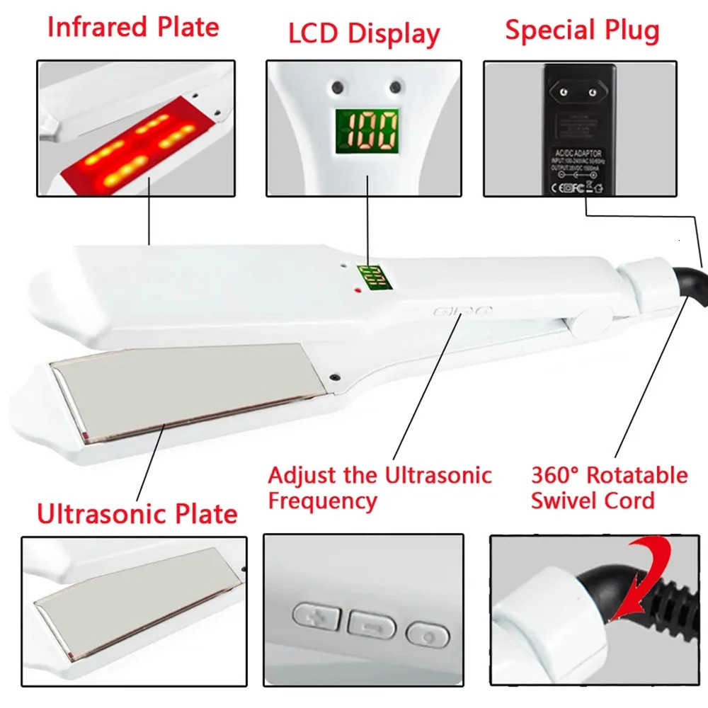 Hair Straighteners Professional Cold Hair Straightener Infrared and Ultrasonic Salon Care Treatment for Frizzy Dry Recovers Damage Flat Iron LED 23120