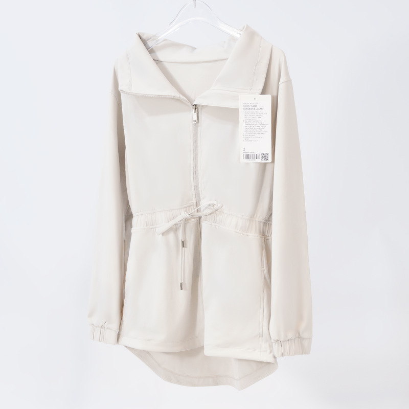 LL-036 Womens Cinch Waist Jackets Trench Coat Turn-down collar Fitness Wear Yoga Jacket Sportswear Outfit Running Train Exercise Long Sleeve Waterproo