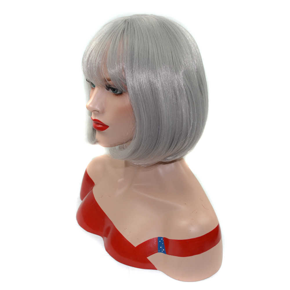 Wig Natural girl short hair headgear air bangs grandma grey Bobo head inner pear flower headgear