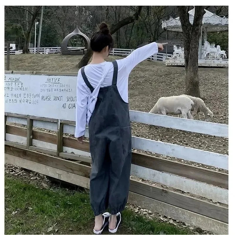 Women's Jumpsuits Rompers Rompers Denim Pant Women's Spring And Autumn Loose Beam Leg Ankle Length Wide Leg Pants Trend Jeans Lady Overalls 