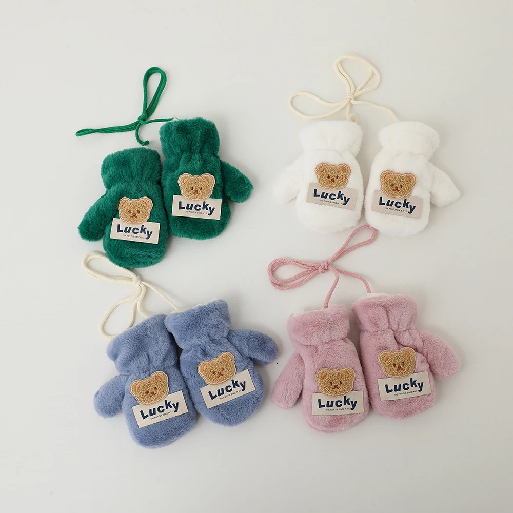 Children's Mittens 2-7Y Winter Baby Gloves for Boys Girls Full Finger Mittens Cute Bear Plush Children Gloves Kids Warm Gloves Baby Mittens 23120