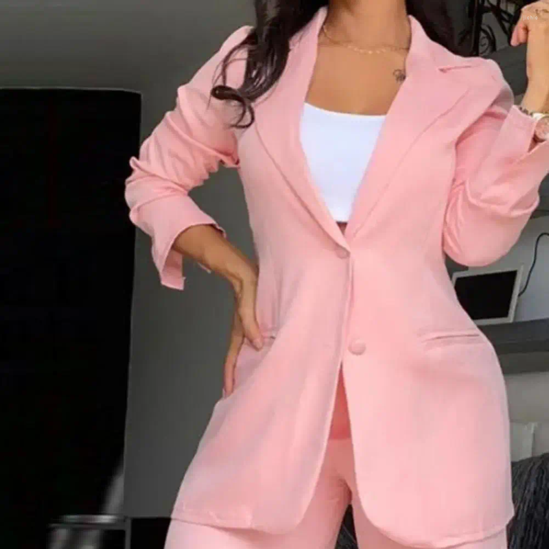 Womens Two Piece Pants Long Sleeve Lapel Suit Stylish Coat Single-breasted Jacket Wide Leg For Ladies Women
