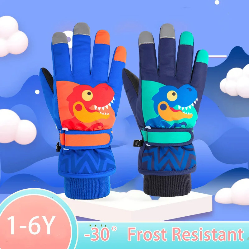Children's Mittens Winter Ski Gloves for Kids Windproof Children Gloves Plus Velvet Mittens Warm Snowboard Snow Gloves Skiing Riding Boy Mitten 2