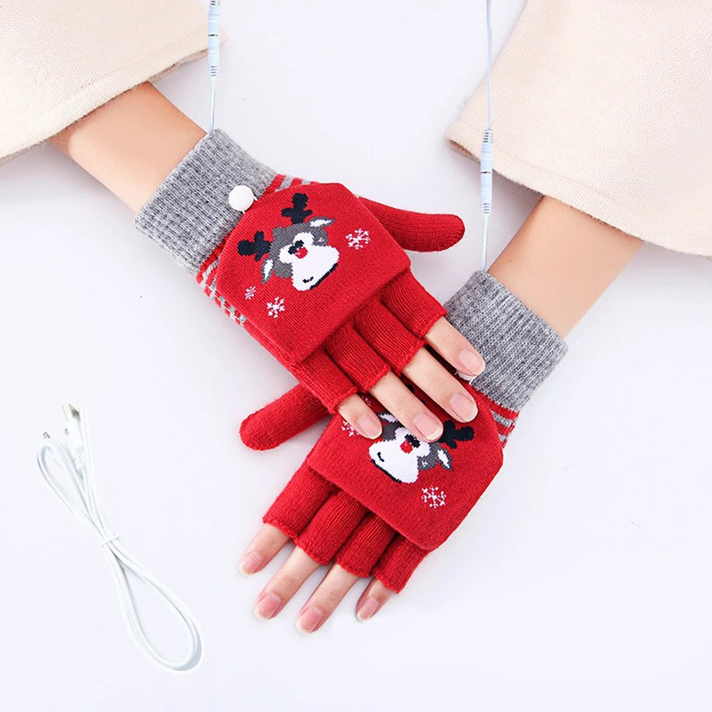 Children's Mittens Children Winter Gloves Christmas Cute Cartoon Elk Flip Half-Finger Mittens For Girl Boy Kids Warm Cotton Lined Fingerless Glov