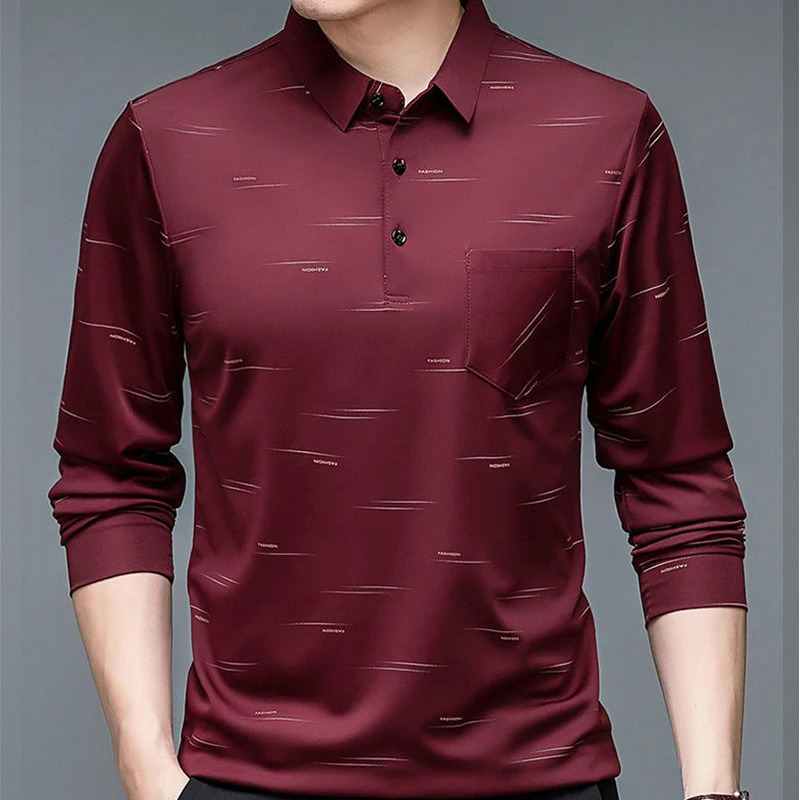 Men's Polos Men's Polo Long Sleeve T-shirt Letter Print Spring Autumn tees Loose Bottom Casual Business Clothing Fashion Button Tops 231202