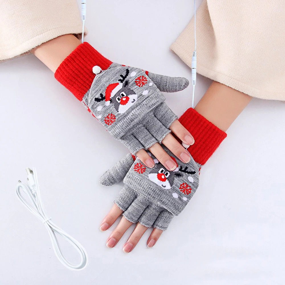 Children's Mittens Children Winter Gloves Christmas Cute Cartoon Elk Flip Half-Finger Mittens For Girl Boy Kids Warm Cotton Lined Fingerless Glov