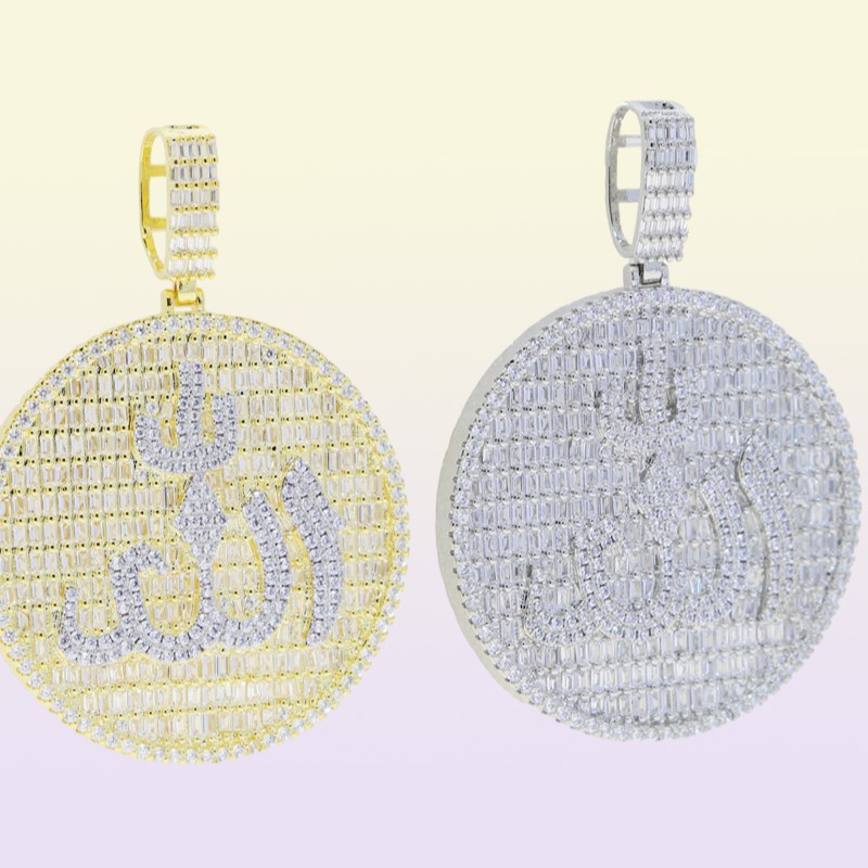 Big Round Allah pendant with cuban chian tennis chains necklace for women men hip hop jewelry whole high quality cz jewelrys238q