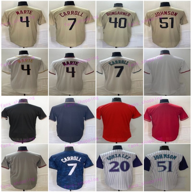 7 Corbin Carroll Baseball Jerseys 2023 World Series WS 4 Starling Marte 20 Luis Gonzalez 51 Randy Johnson White Red Black Stitched