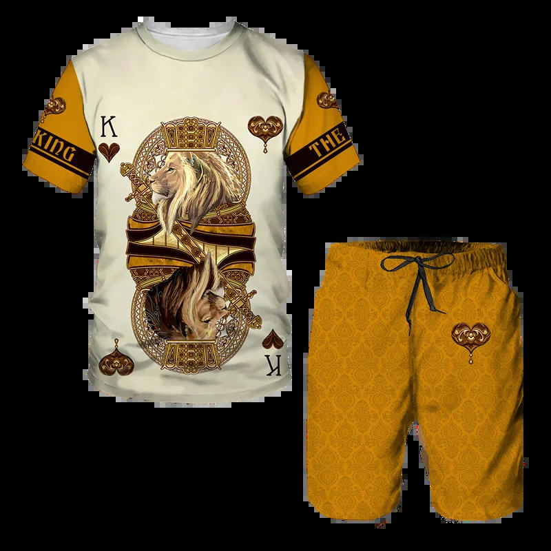 Men's Tracksuits Summer Men's 3D Tiger Print Men's T-shirt Suit Casual Sportswear Streetwear Male Clothing Tracksuit Outfit Shorts 2 Pi