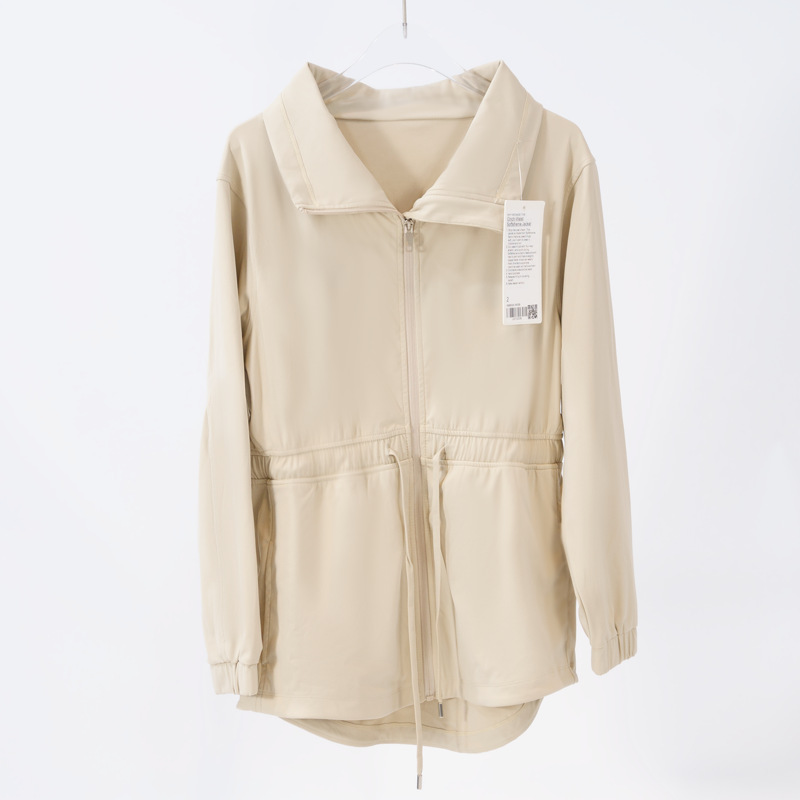 LL-036 Womens Cinch Waist Jackets Trench Coat Turn-down collar Fitness Wear Yoga Jacket Sportswear Outfit Running Train Exercise Long Sleeve Waterproo